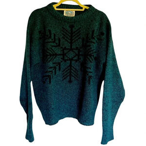 Vintage Environmental Clothing Co Blue Wool Blend Snowflake Sweater Size Large
